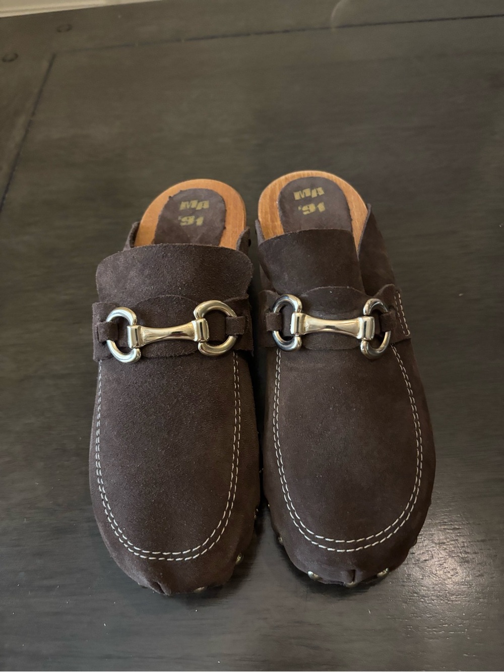Brown Suede Studded Mule with Gold Bit Hardware size 38 - Picture 3 of 7